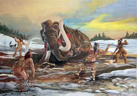 一群原始人吃猛犸象
