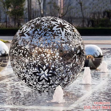 不锈钢水景镂空球雕塑加工