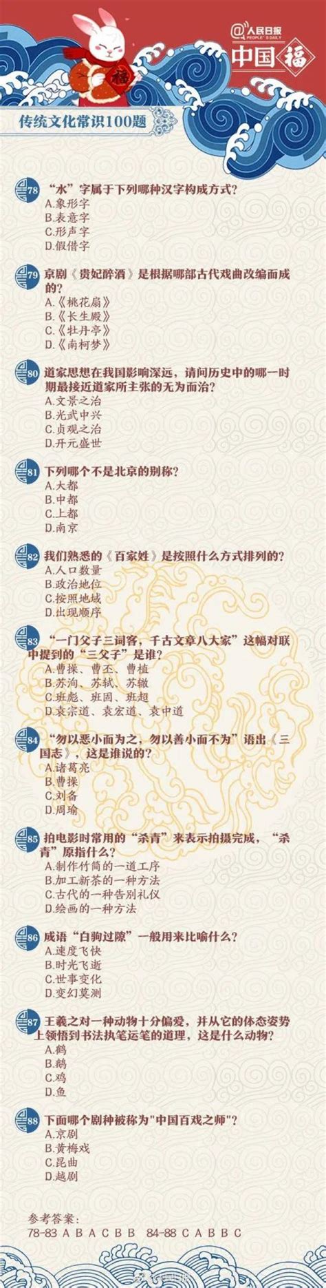 中国传统文化常识100题答案