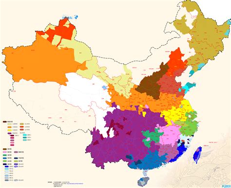 中国汉语方言分布图