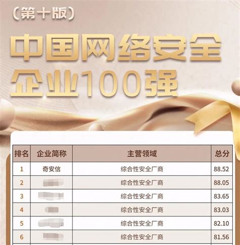 中国网络安全企业100强排名
