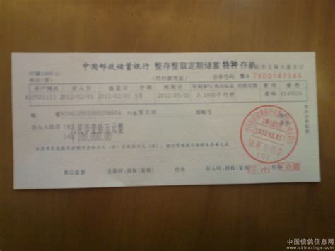 中国邮政储蓄银行定期存单图