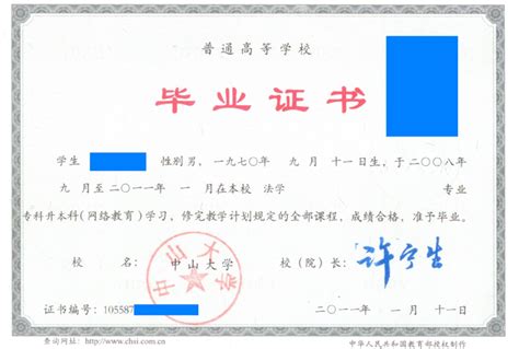 中山大学毕业证图片2004