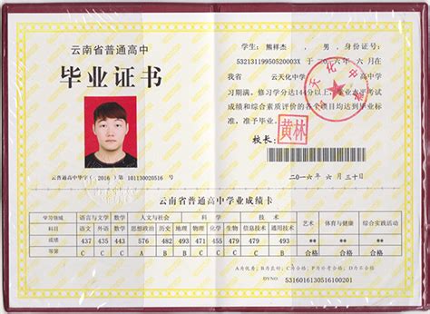 云南省1998年高中毕业证图片
