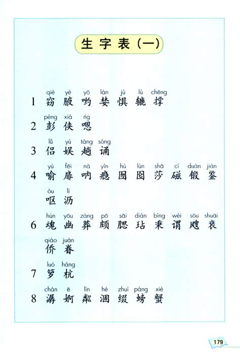 五年级上册语文生字表
