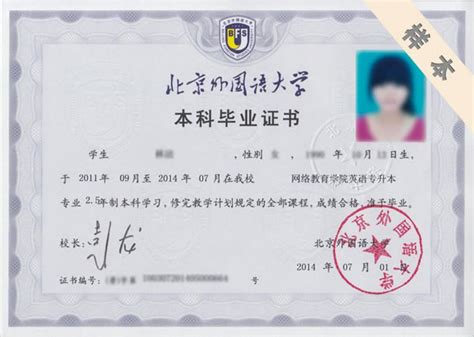 北京外国语大学毕业证样版