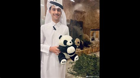 卡塔尔王子与大熊猫合影