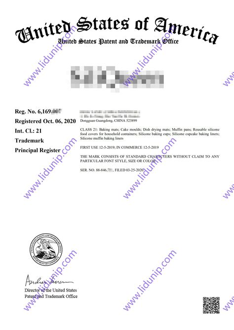 国外商标注册证书图片