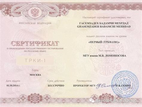 学习俄语的证书