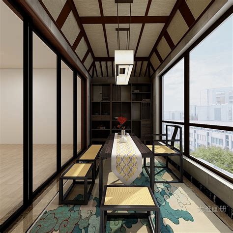 小阳台改中式茶室图片