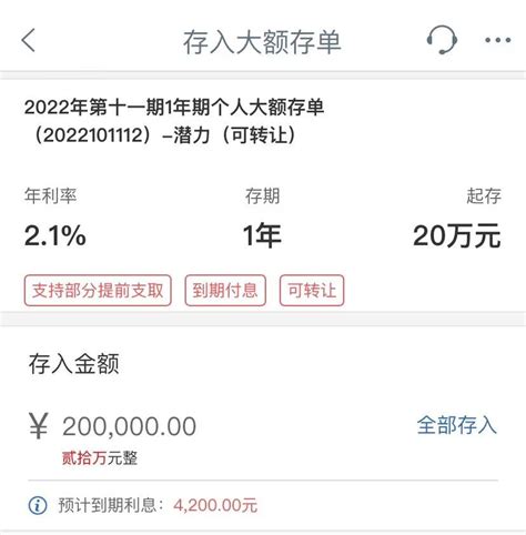广州银行20万大额存单利息