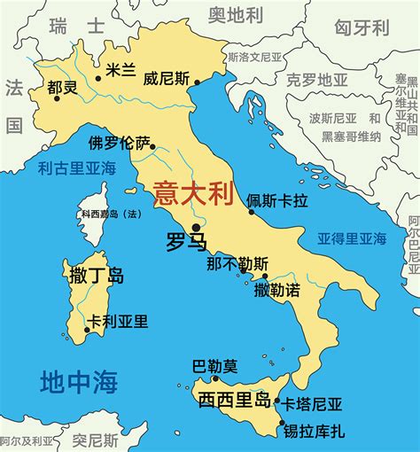 意大利在地图上的位置图片