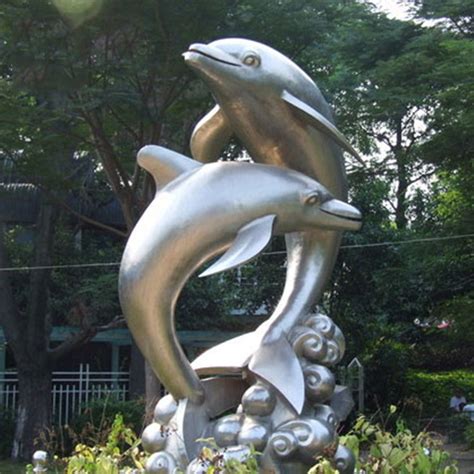 户外大型水景不锈钢海豚雕塑