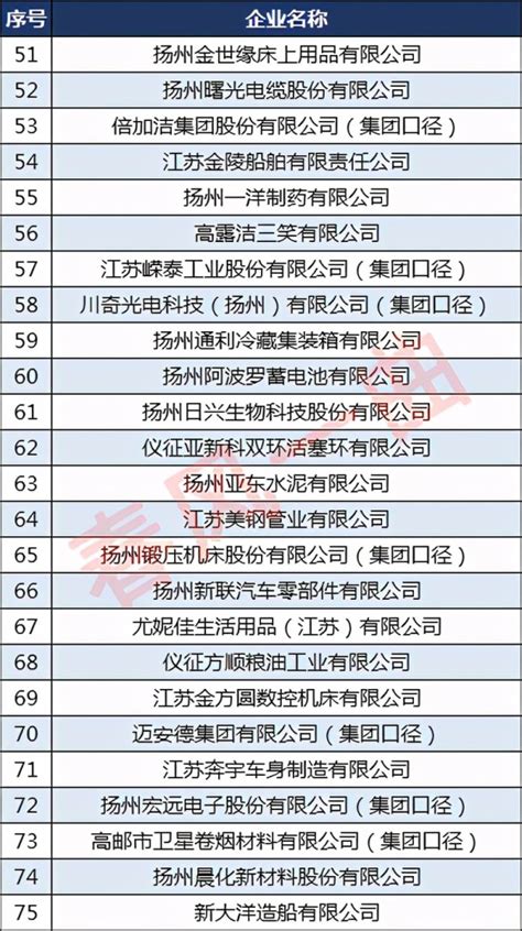 扬州企业100强名单