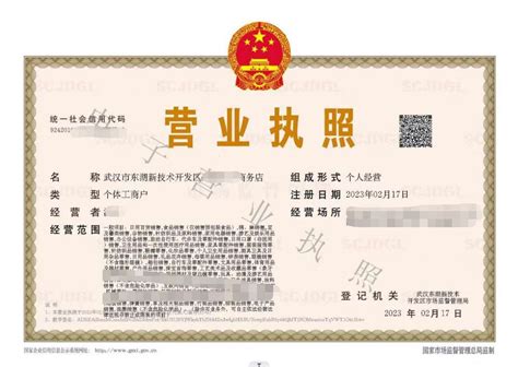 武汉个人申请工商营业执照