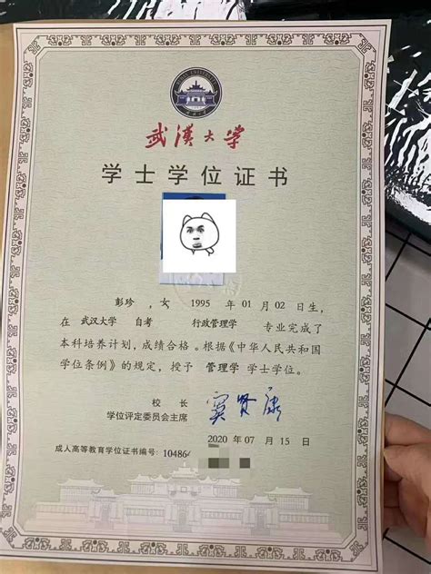 武汉大学本科毕业证模板