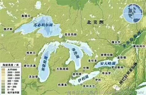 美国五大湖立体地图