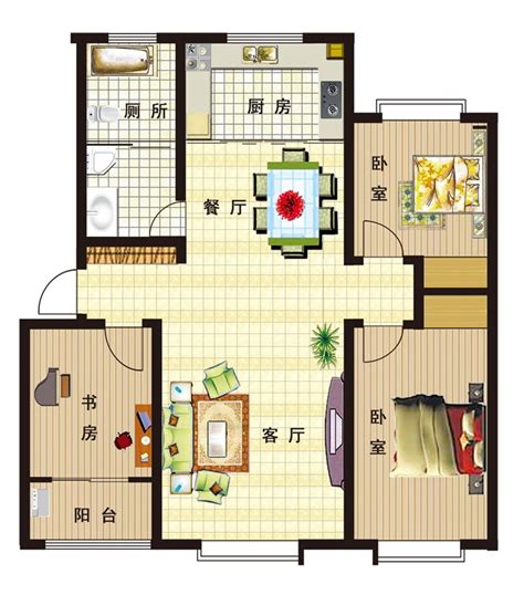 110平米三室一厅一厨两卫的平面图