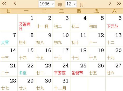 1986年农历公历对照表