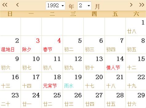 1992年的日历和哪年的一样